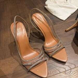 Zara Tan Strappy Heels with Silver Details